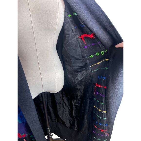 RARE! Vintage 90s COOGI Mens S Woven 3D Sweater Coat Long Duster Cardigan Black - Picture 9 of 16